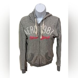 Aeropostale Gray and Pink Women's Hoodie